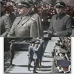 Вы знаете кто это? Это генерал-лейтенант Вермахта Эрнст Кестринг и полковник Ханс Кребс (друг Жука), будущий начальник Генштаба Сухопутных войск Вермахта в сопровождении других нацистов.