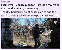 Reuters: мирный план из 28 пунктов был составлен на базе документа, полученного из Кремля
